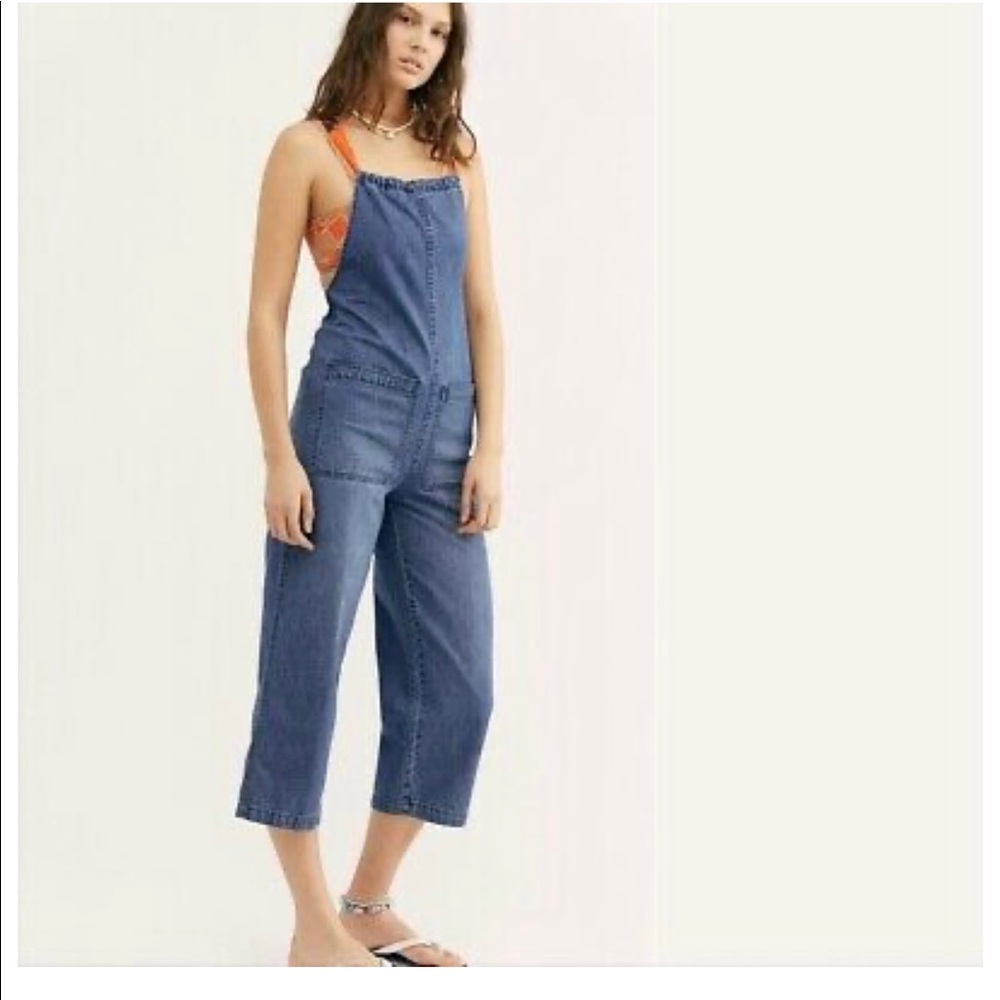 FREE PEOPLE JOYRIDE CROPPED DENIM JUMPSUIT